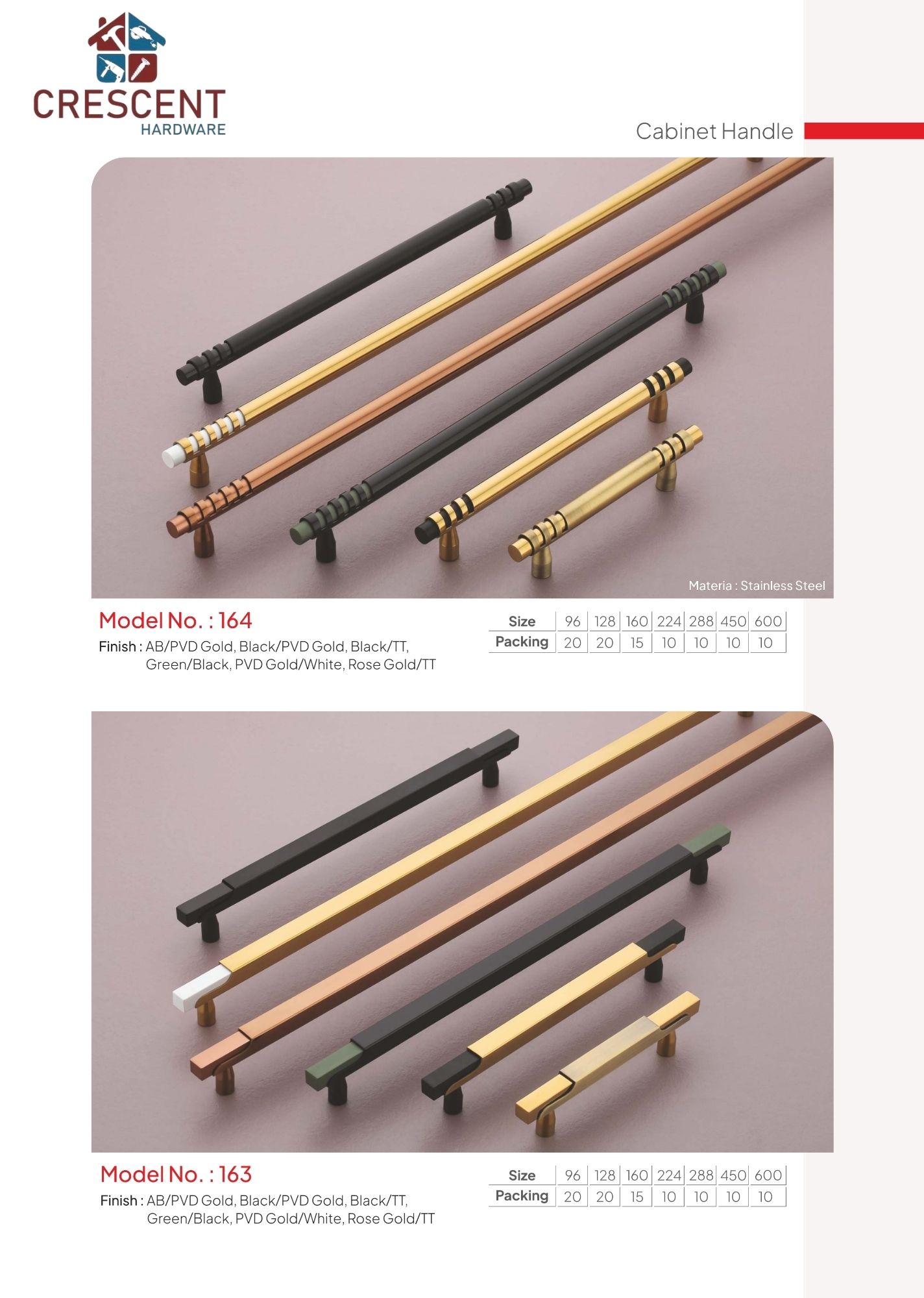 Pull Handles catalogue page - models 123 and 122