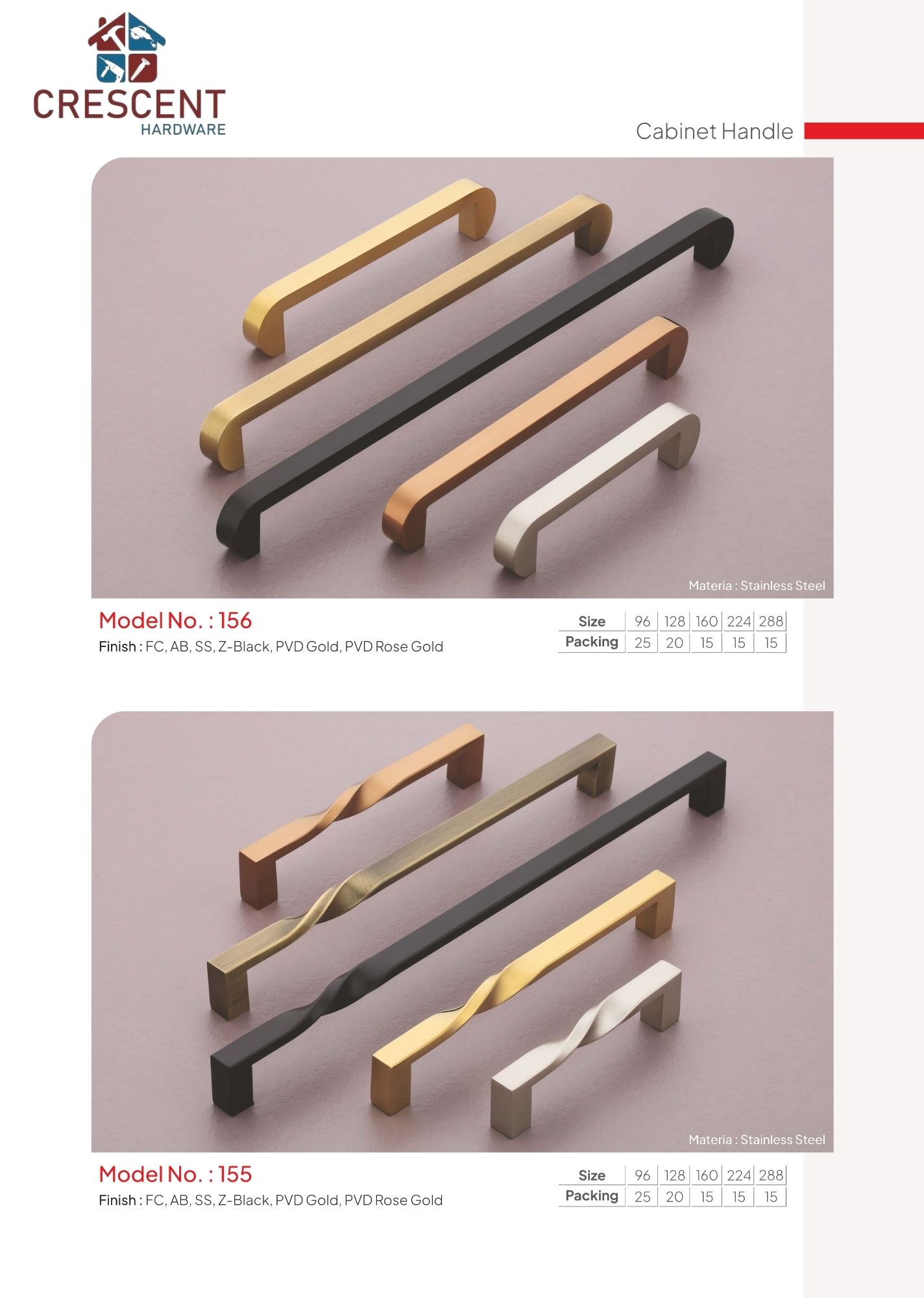 Pull Handles catalogue page - models 161 and 159