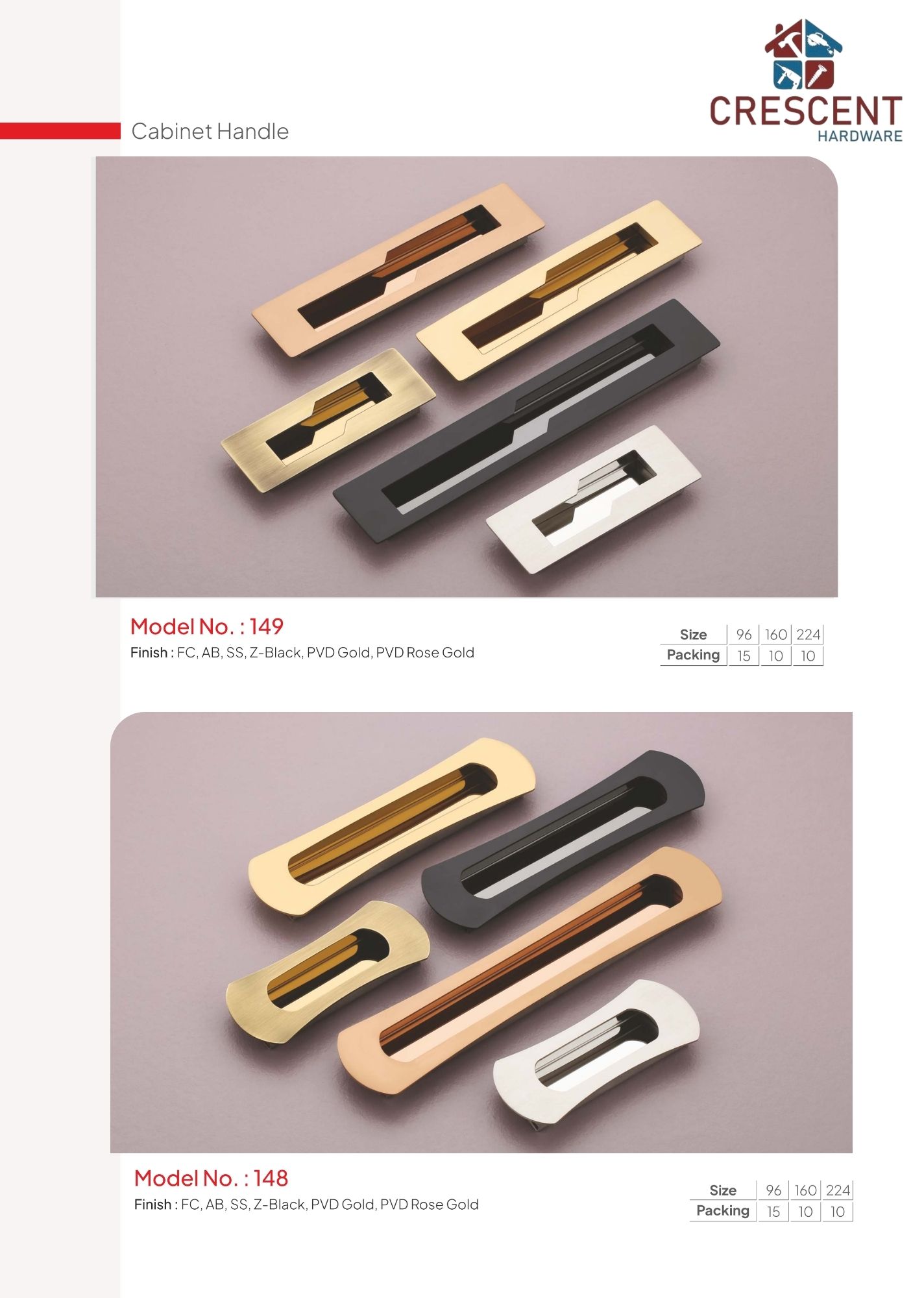 Pull Handles catalogue page - models 154 and 153