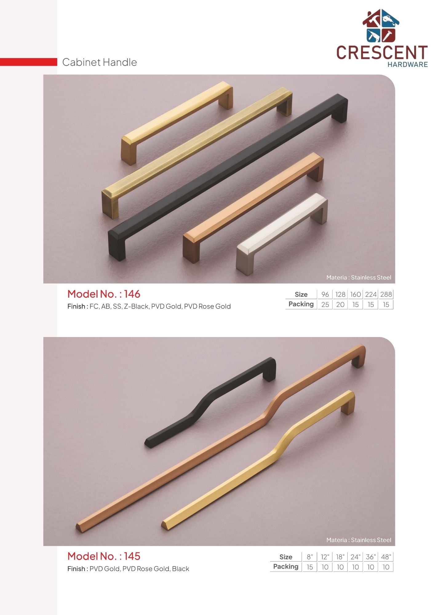 Pull Handles catalogue page - models 149 and 148